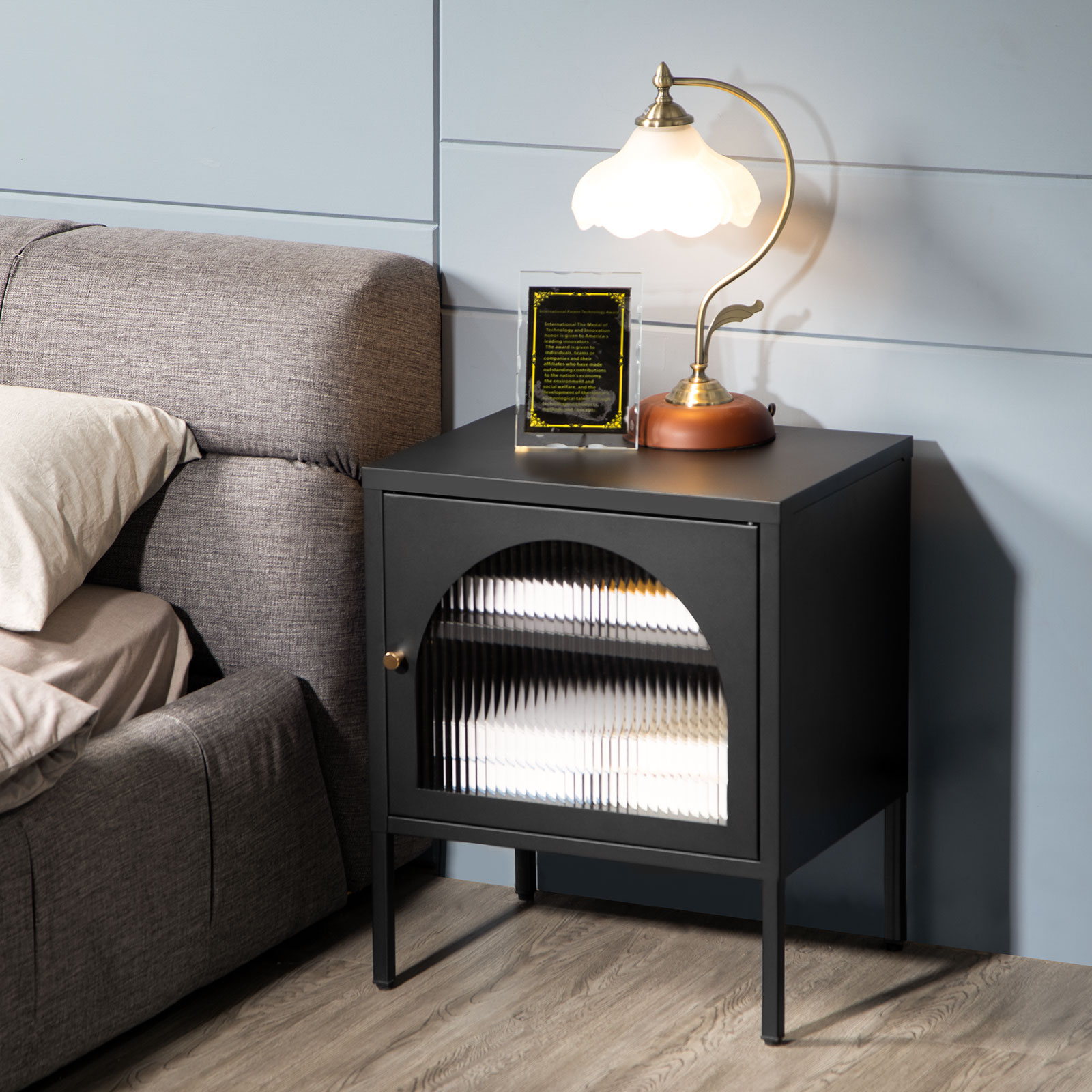 Boowill Modern Nightstand Bedside Table Matte Black Finish Night Stand