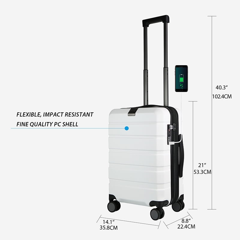 KROSER Carry On Luggage 20" Hardside Expandable with Spinner Wheels & Built-in TSA Lock, Durable Suitcase Rolling Luggage with USB Port, White
