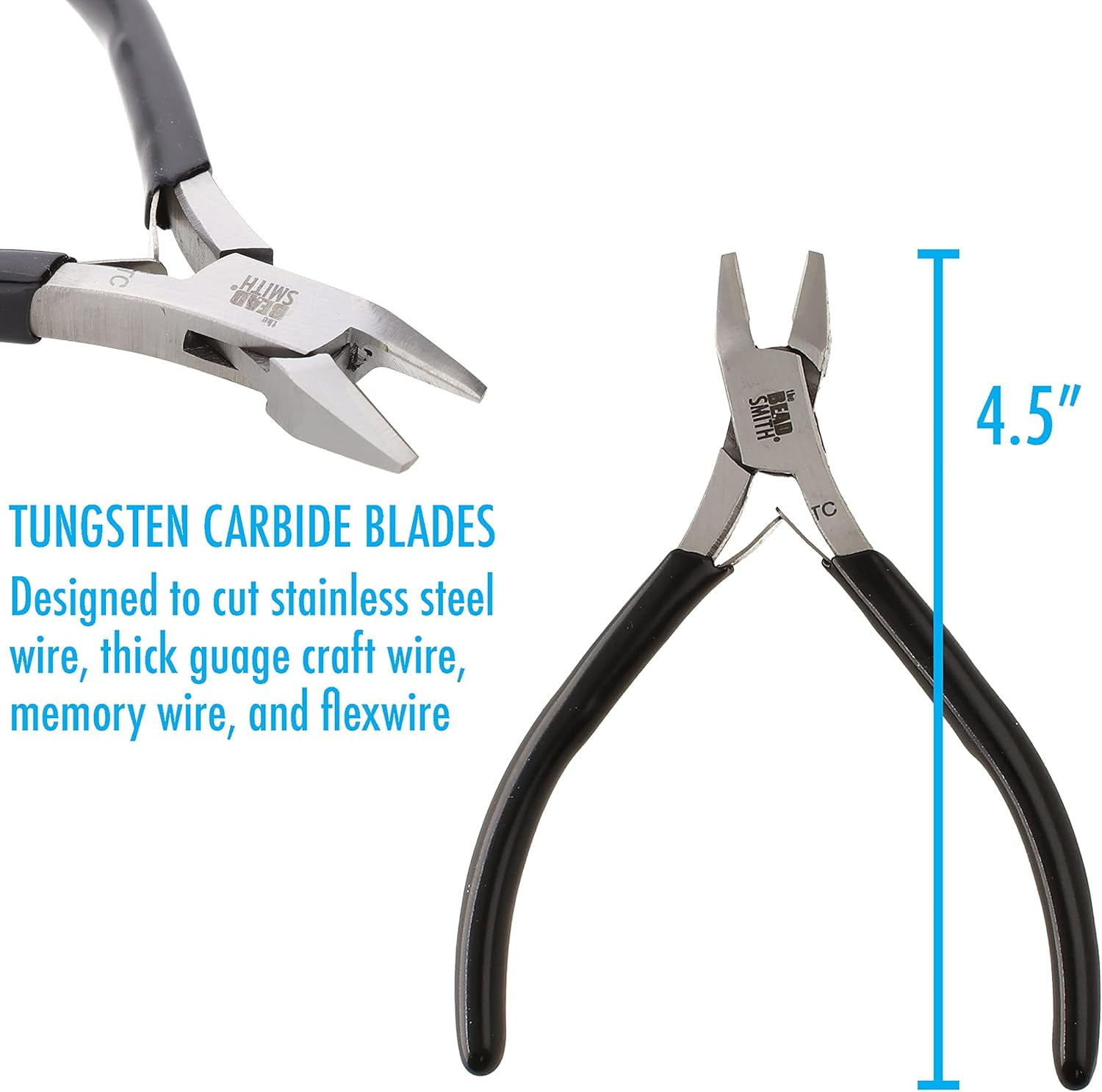 The Beadsmith Heavy Duty Side Cutter – Tungsten Carbide Blade – 4.5 inches (115mm) – Steel Head and Double-Leaf Spring – Designed to Cut Up to 16 Gauge Stainless Steel Wire –Tool for Jewelry Making