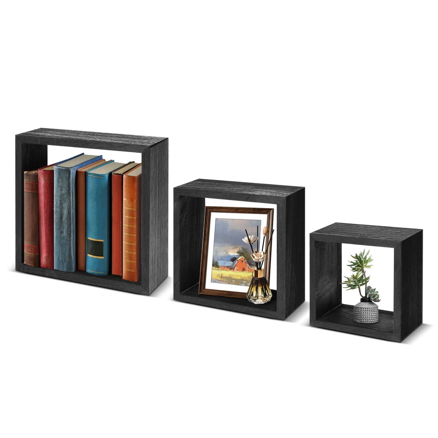 Wood Square Shadow Boxes (Set of 3) Wall Mounted Floating Display