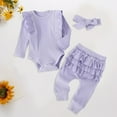 thumbnail image 2 of NOLDARES Baby Girls Western Clothes Set Let's Go Girls Bodysuit Ribbed Flared Pants Headband 3pcs Cowgirl Outfit,Light Purple,12-18 Months, 2 of 5