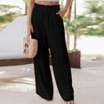 thumbnail image 5 of Lenpel Women's Cotton Linen Palazzo Pants Ruffle Elastic High Waisted Wide Leg Pants Baggy Casual Trousers with Pockets, 5 of 5
