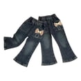 thumbnail image 2 of HAOTAGS Leg Denim Jeans For Girls, Bowknot Decoration Casual Fall Pants Straight Loose Navy 1 T, 2 of 3