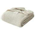 thumbnail image 1 of Manta, Manta de Punto, Manta de Punto con Borlas, Cojín de Sofá, Cama, Beige, 1 of 6