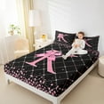 thumbnail image 4 of Manfei Pink Monogrammed K Twin Sheet Sets, Kawaii Princess Ribbon Bow Twin Fitted Sheet, Teens Girls Kids Flat Sheet, Ultra Soft Home Decor, 3 Pieces, 4 of 7