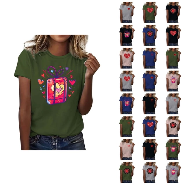 T-shirt Femme Saint-Valentin 2026 Manches Courtes Col Rond Graphique Cœur d'Amour
