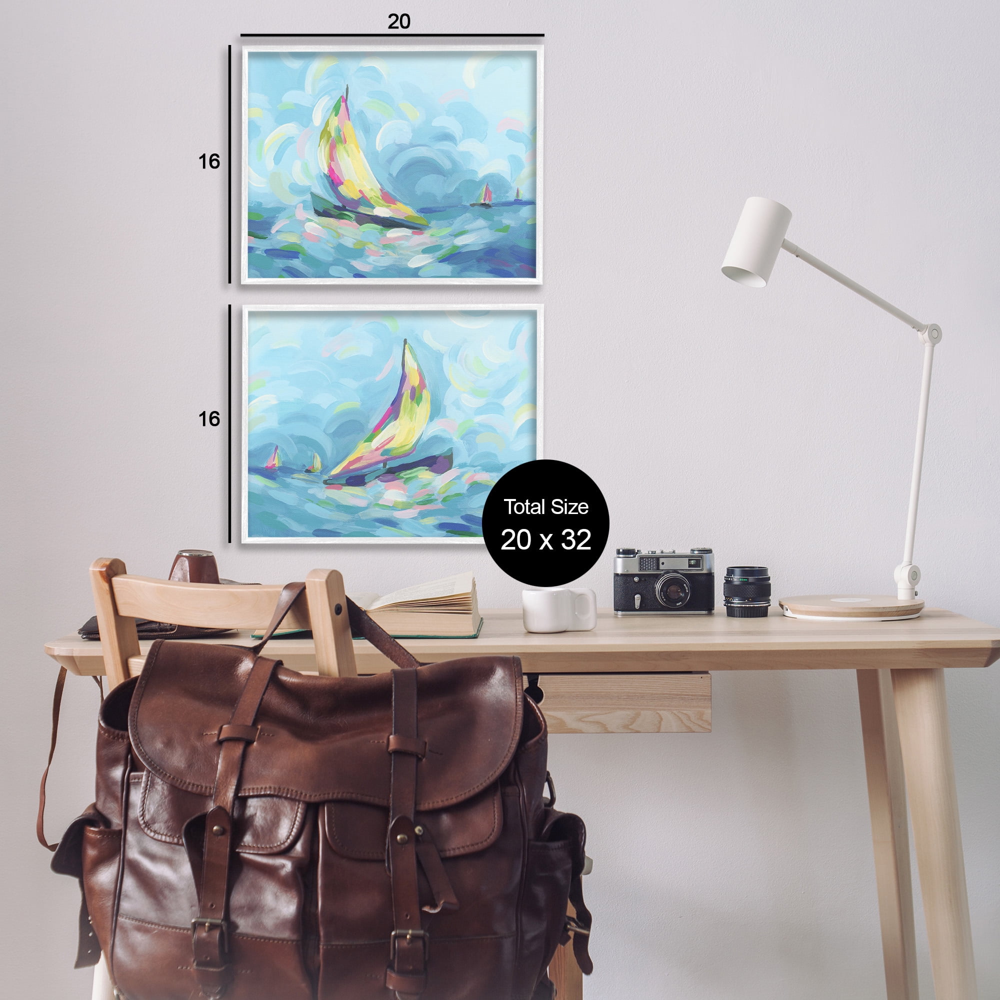 Stupell Industries Brushed Maritime Sailboats Transportation Painting White Framed Art Print Wall Art, 20 x 16, Set of 2