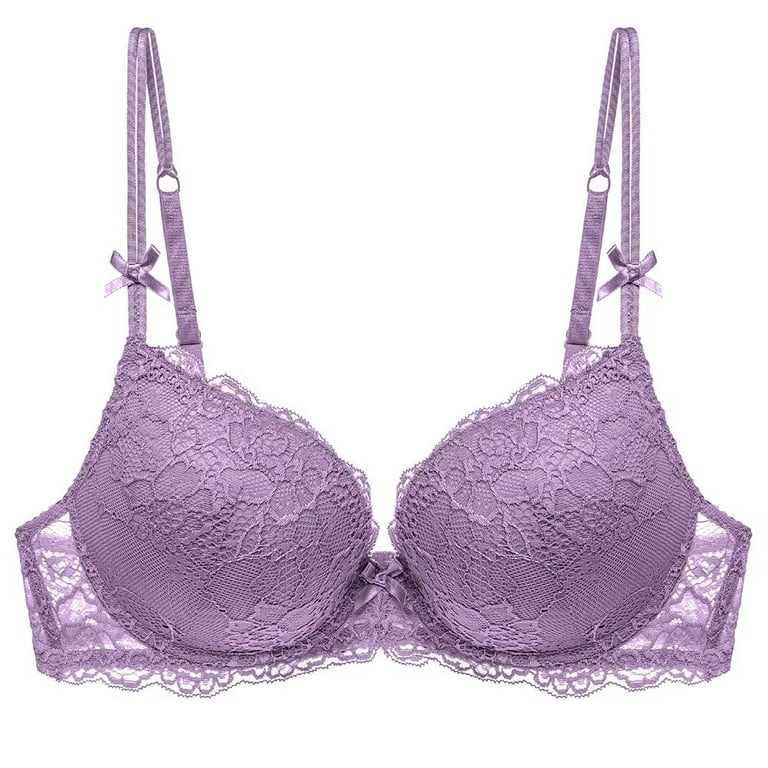 New Look Curve lace and strapping push up bra in violet