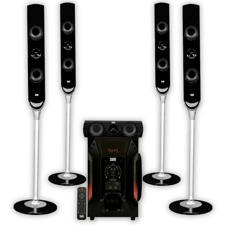 Slim Amplified 8' Bass System - Acoustic Audio AAT1000 Tower 5.1 Home Theater Speaker System with 8