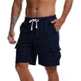 thumbnail image 2 of Ceisia Men Checkerboard Embossed Cargo Shorts Multi Pocket Drawstring Casual Bottoms Navy XXL Gift, 2 of 8