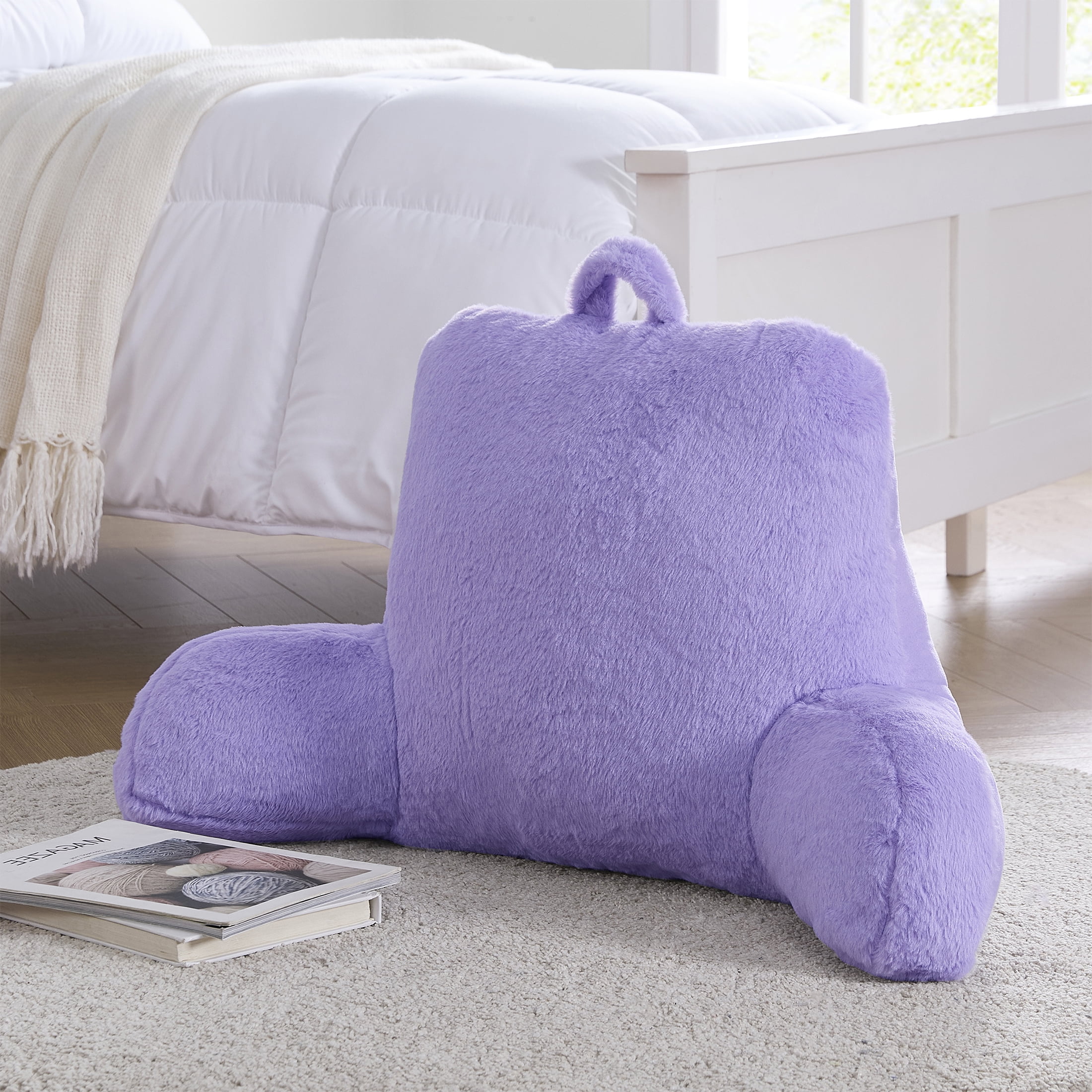 Mainstays Faux Fur Plush Bedrest Pillow, Specialty Size, Lilac Bud