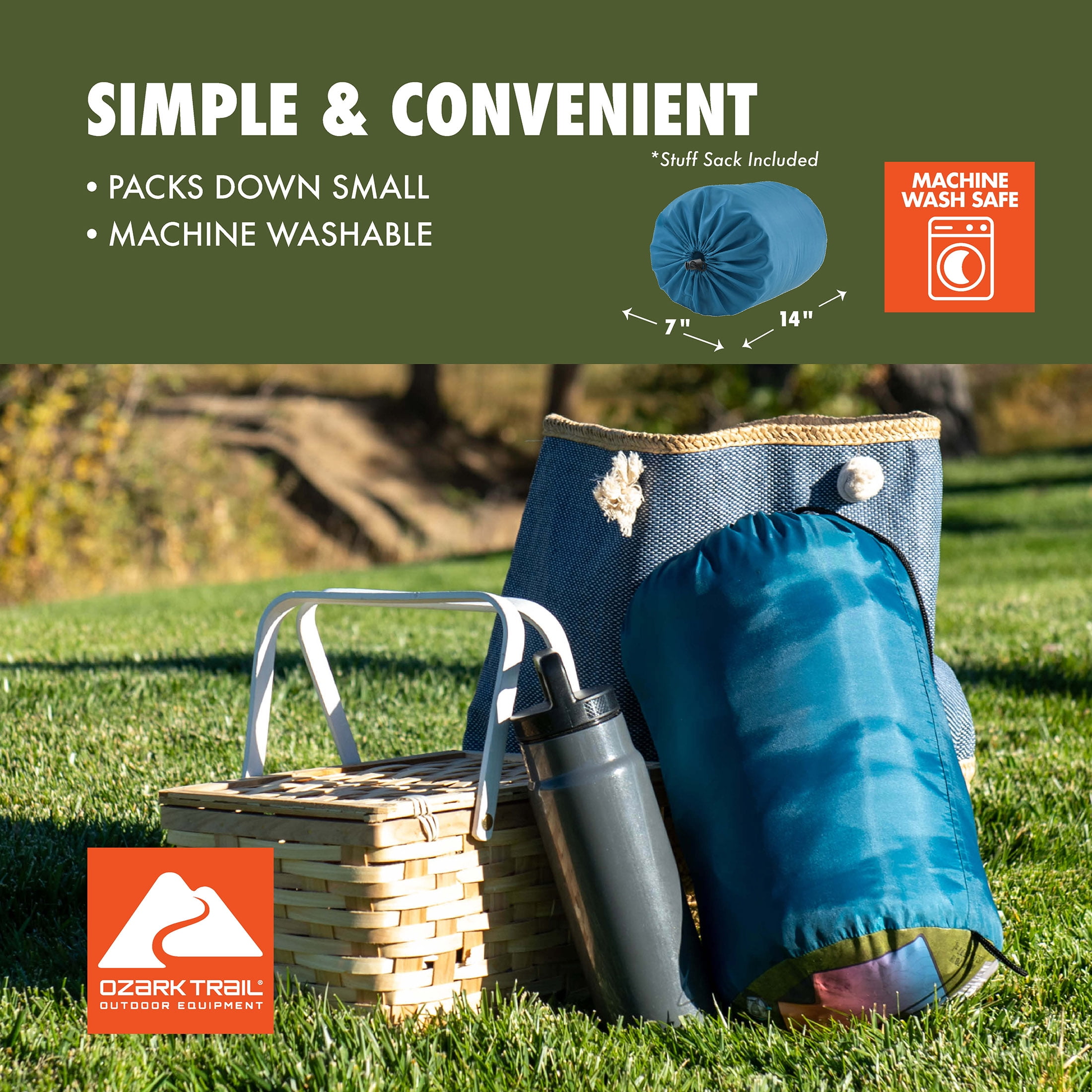 Ozark Trail Packable Blanket, 70 in x 60 in, Gradient Design, for Camping, Travel and Picnics