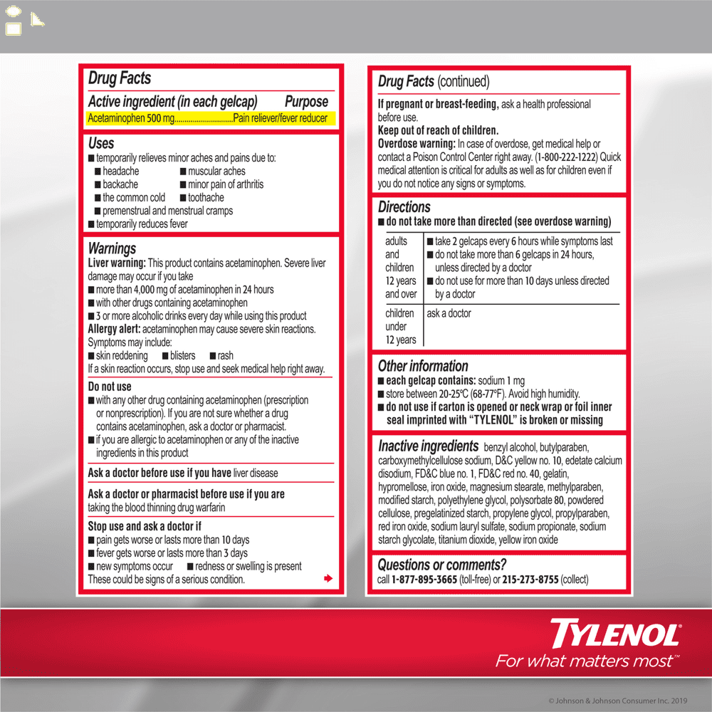 Tylenol Rapid Release Extra Strength Acetaminophen 500 Mg, Pain & Fever Relief, 290 Gelcaps
