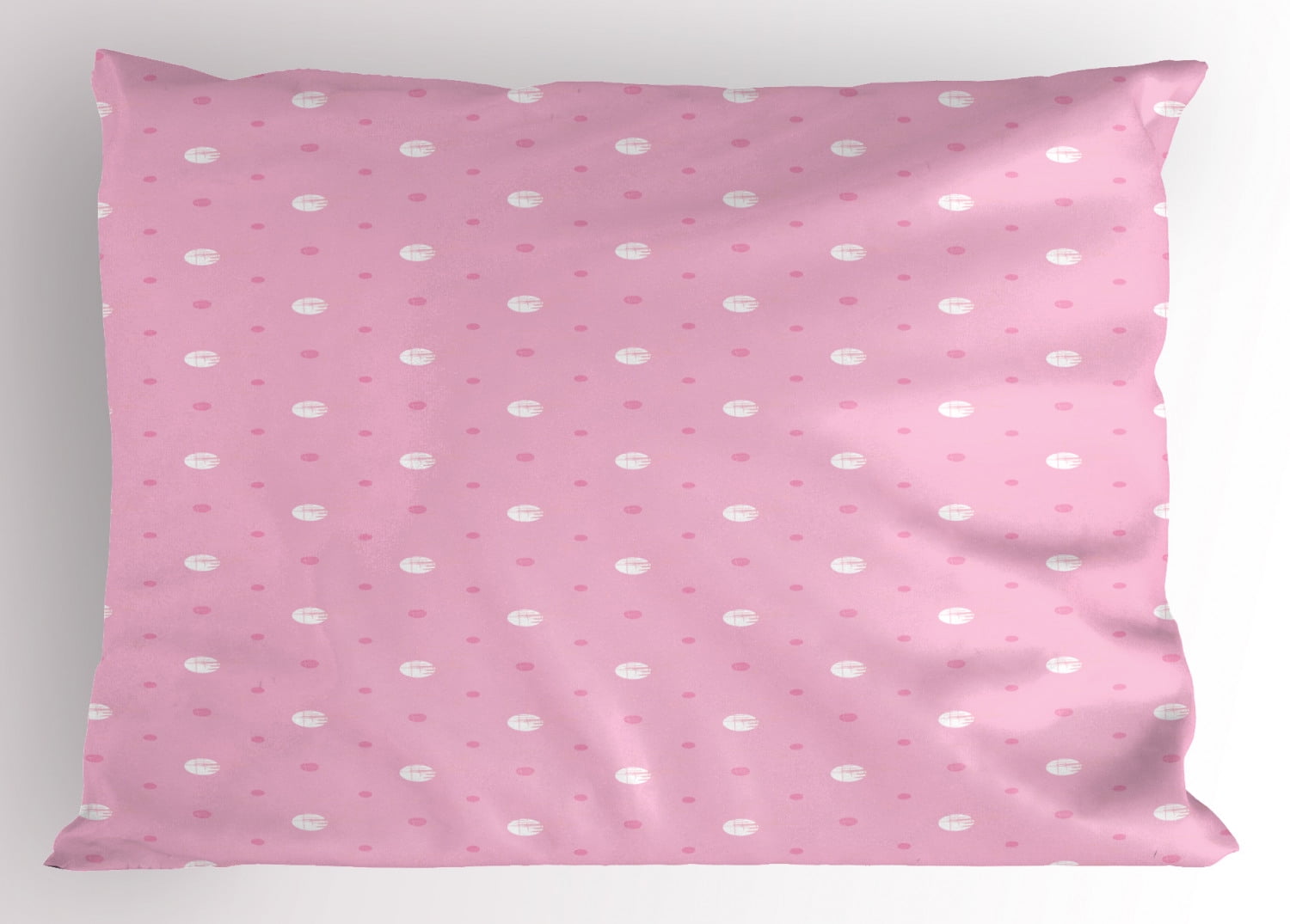 Pink Polka Dots Pillow Sham, Brushed Little Round Shapes Big and Small
