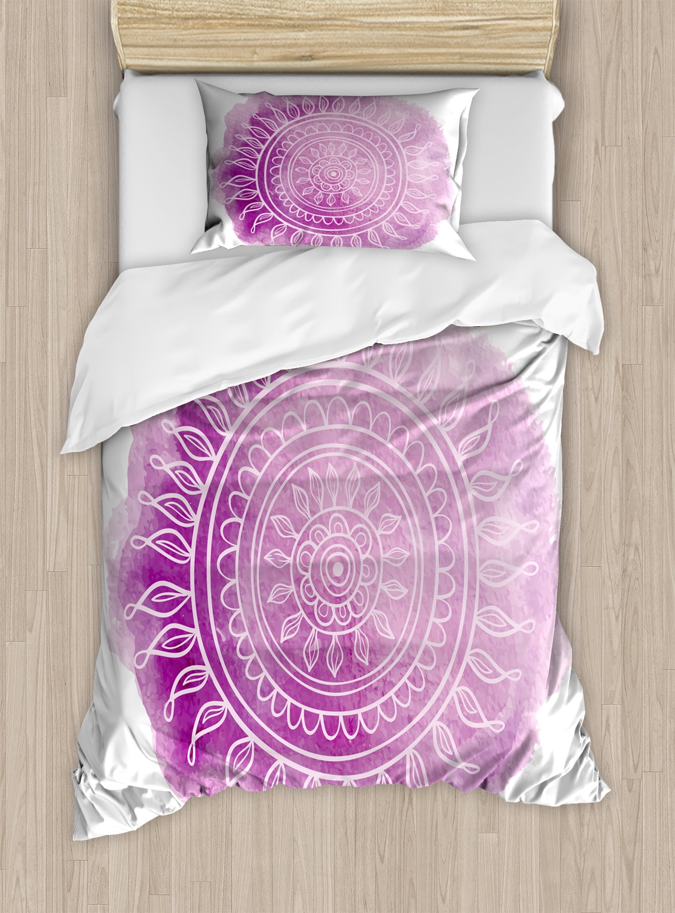 Lilac Duvet Cover Set Hand Drawn Style Ornamental Eastern Mandala Lilac Duvet Cover Set Hand Drawn Style Ornamental Eastern Mandala On A Blot With Watercolor Effect Decorative Bedding Pillow Shams Violet