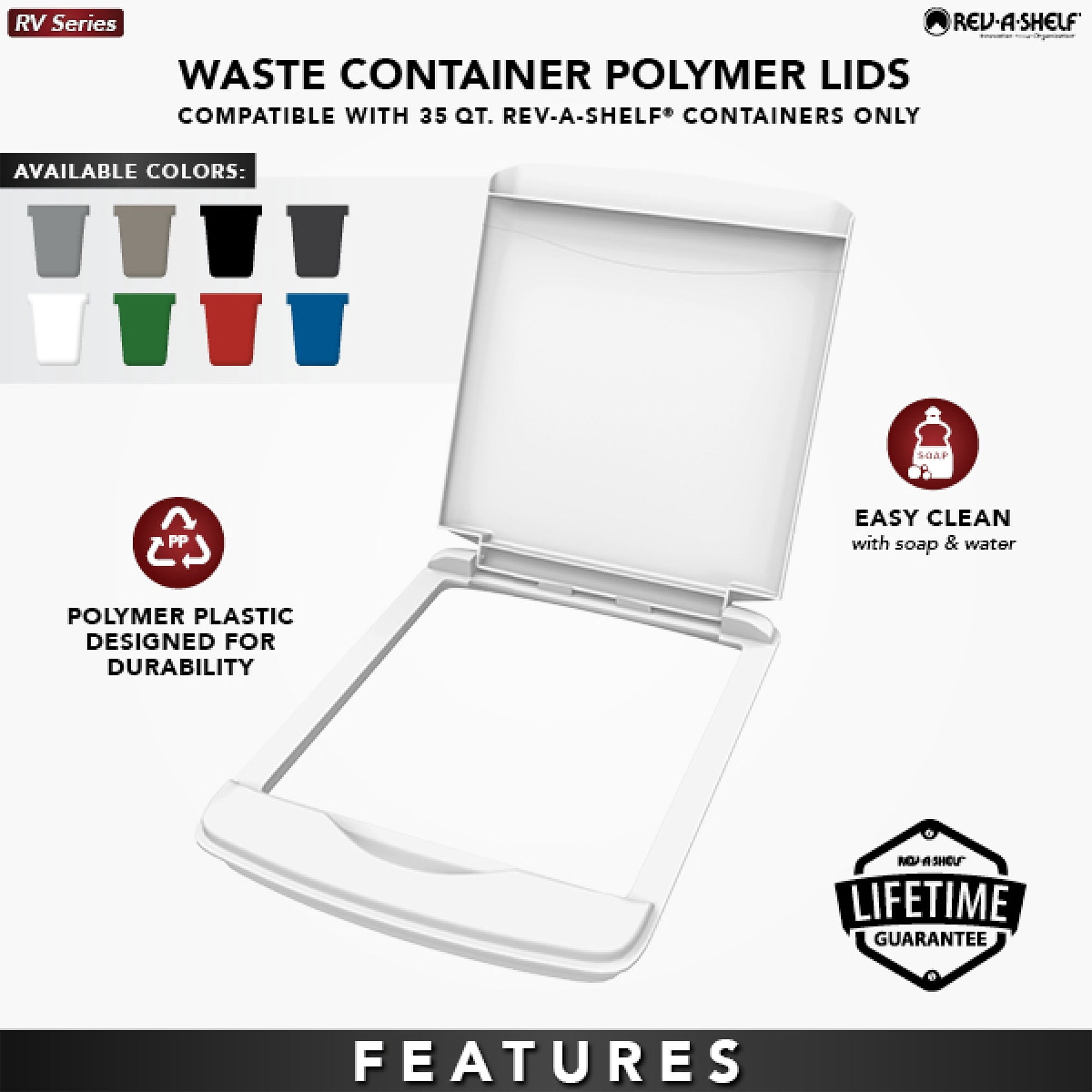 Rev-A-Shelf RV-35-LID-13-1-40 35 Quart Trash Can Lid, Gray (Lid Only)