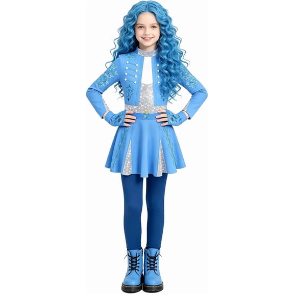Guvpev Halloween Princess Costume for G'irls, Halloween Cosplay Jumpsuit with Pantskirt & Gloves, Fancy Dress Up Outfit for Role Play, Birthday Party & School Stage Event