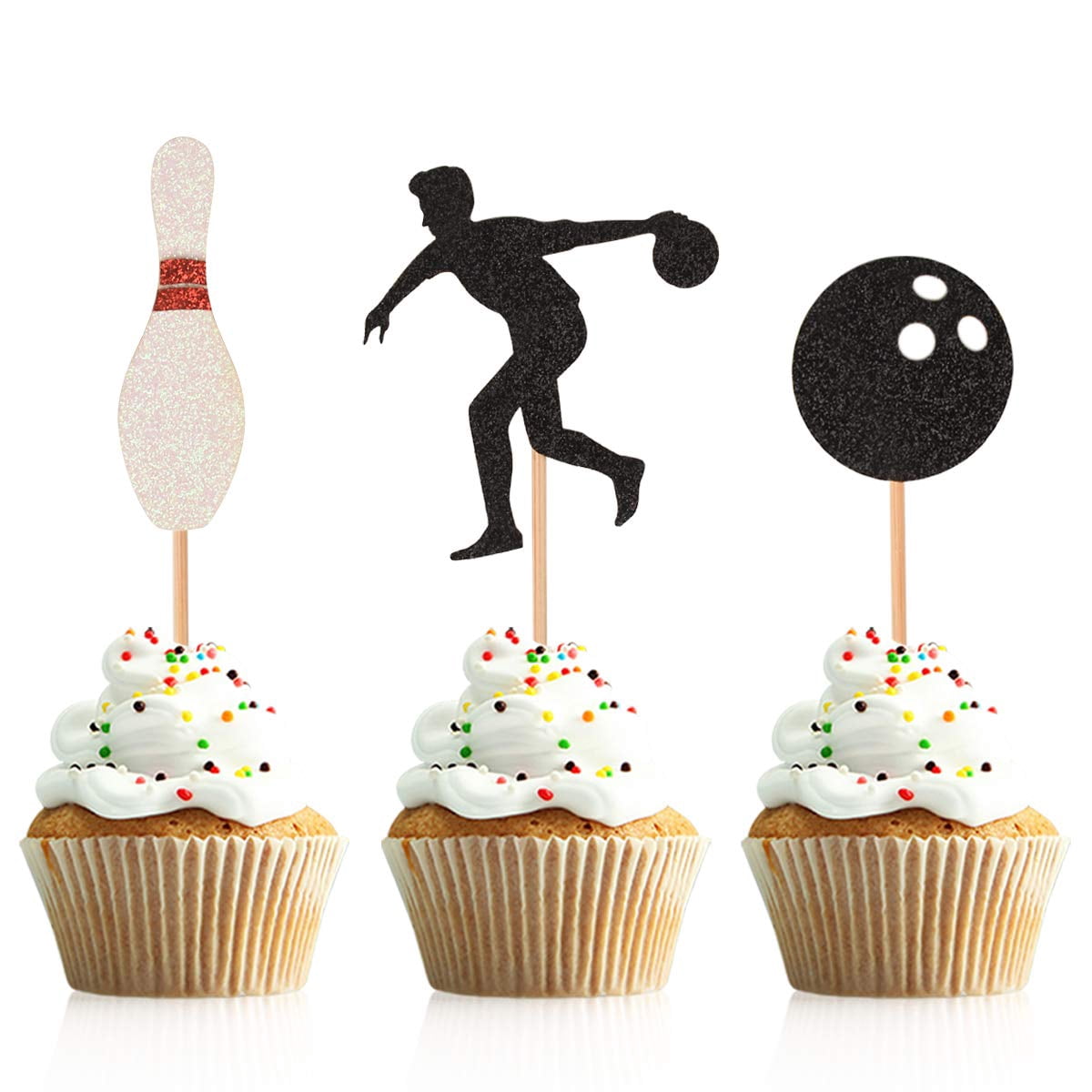Bowling Cupcake-Topper – 24 Stück, Glitzernd, Für Sport-Mottoparty, Baby Shower & Geburtstag