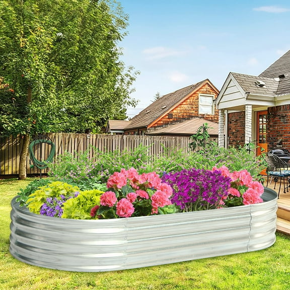 6x3x1ft Galvanized Garden Bed Outdoor Elevated Raised Garden Bed Galvanized Steel Garden Planter Box for Vegetables, Flowers,Herbs , Silver