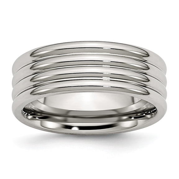 Stainless Steel Grooved 8mm Polished Band Ring - Size 12
