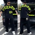 thumbnail image 3 of Conjuntos de pantalones negros con estampado gráfico para hombre, pantalones deportivos, camisetas, pantalones, trajes para hombre, tendencias, disfraces, conjunto de dos piezas, estilo coreano 2024 X, 3 of 5