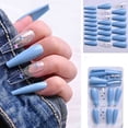 thumbnail image 4 of MINKUROW Butterfly Fake Nails Coffin Glossy Extra Long Press On Nails Ballerina Designer Blue False Nails Full Cover Nails with Design for Women and Girls 24pcs (Blue)(Jp957 Blue)(JP957 Blue), 4 of 6