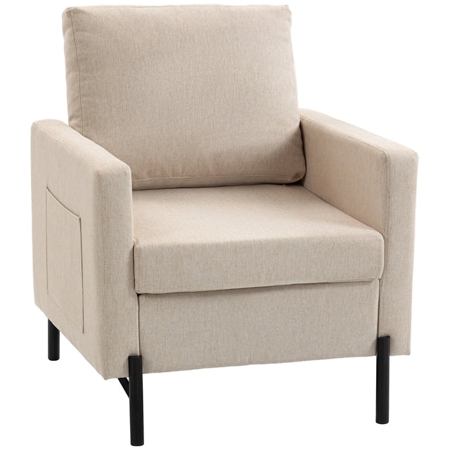 HOMCOM Fauteuil d'Appoint Moderne Rembourré avec Poches Latérales, Beige
