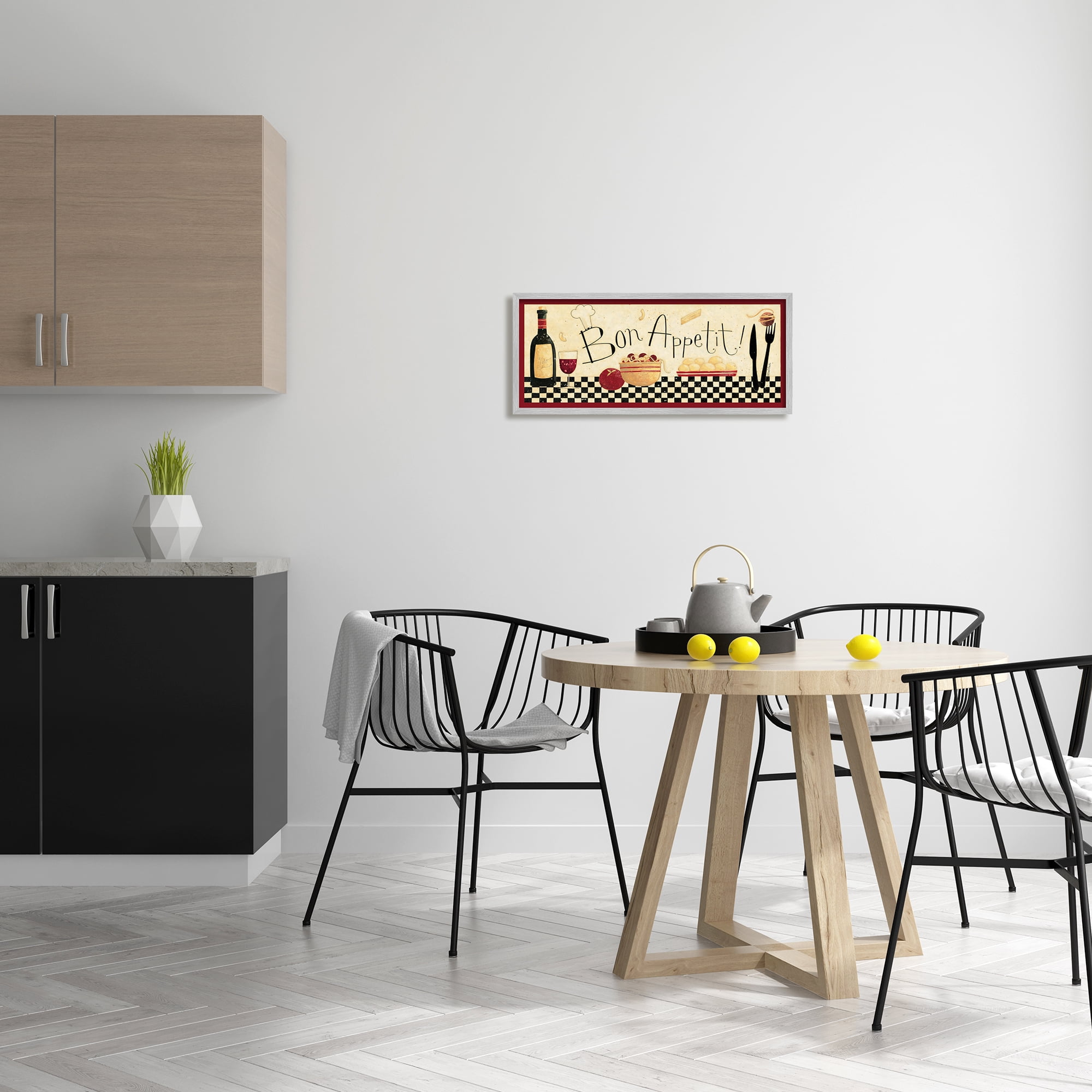Stupell Industries Bon Appetit Kitchen Graphic Art Gray Framed Art Print Wall Art, 10x24, by Dan Dipaolo
