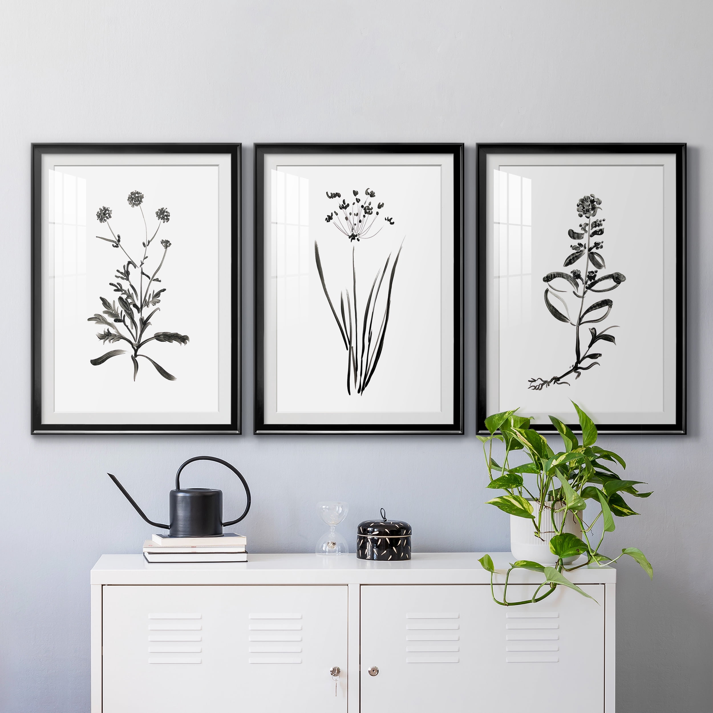 Inky Botanical I Premium Framed Prints Set of 3 - Ready to Hang - 30.5 x 42.5 Each - Black Frame