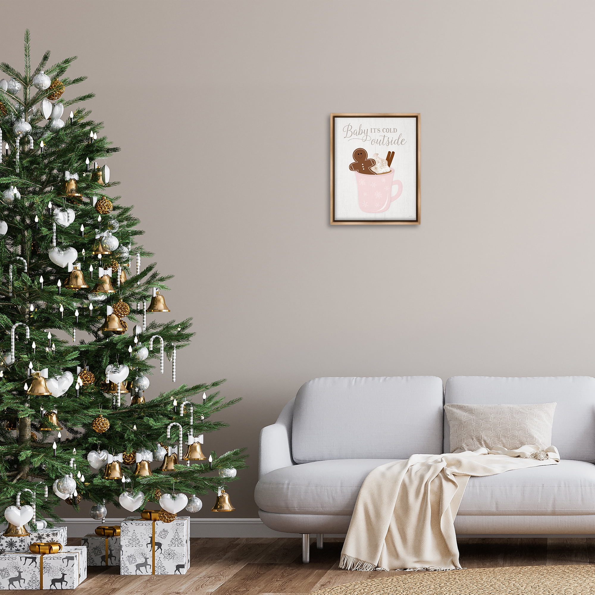 Stupell Industries Cold Outside Cocoa Holiday Painting Brown Floater Framed Canvas Art Prints Wall Art, 17 x 21