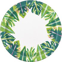 Unique 20944 Paper Plates-18 cm-Tropical Leaves Summer Party-Pack of 8, Multicolour