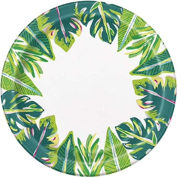 Unique 20944 Paper Plates-18 cm-Tropical Leaves Summer Party-Pack of 8, Multicolour