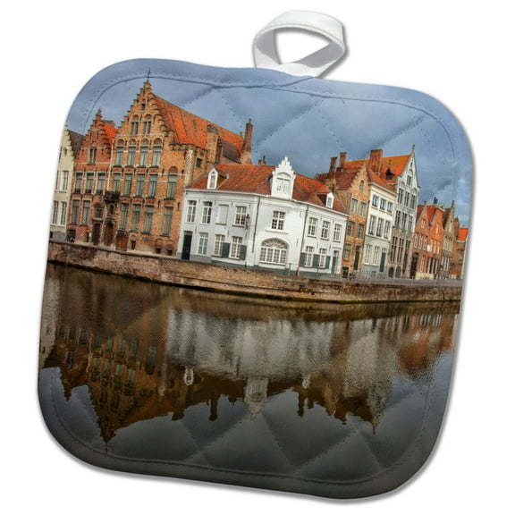 3dRose, Belgium, Brugge, Canal and Reflection, 8x8 Potholder
