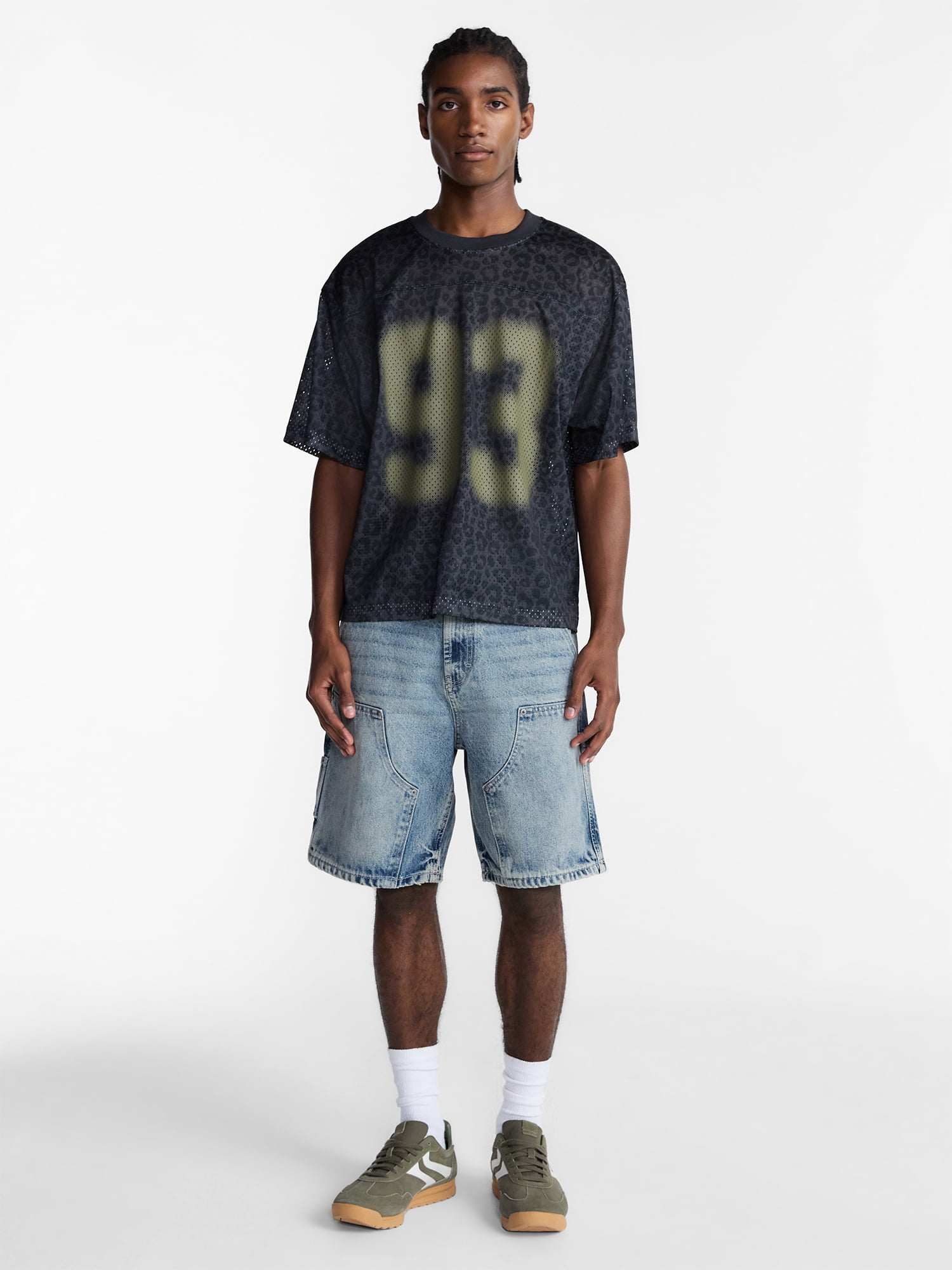 No Boundaries Graphic Boxy Fit Mesh Jersey Style Shirt, Men's XS-5XL
