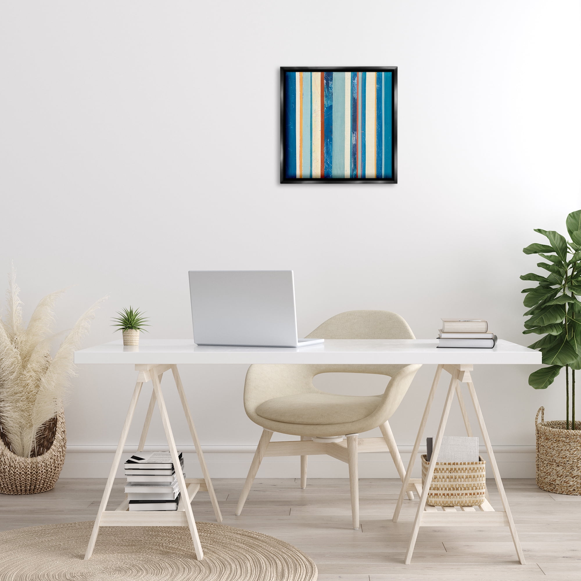 Stupell Industries Distressed Blue Stripes Abstract Painting Black Floater Framed Canvas Art Print Wall Art, 18 x 18