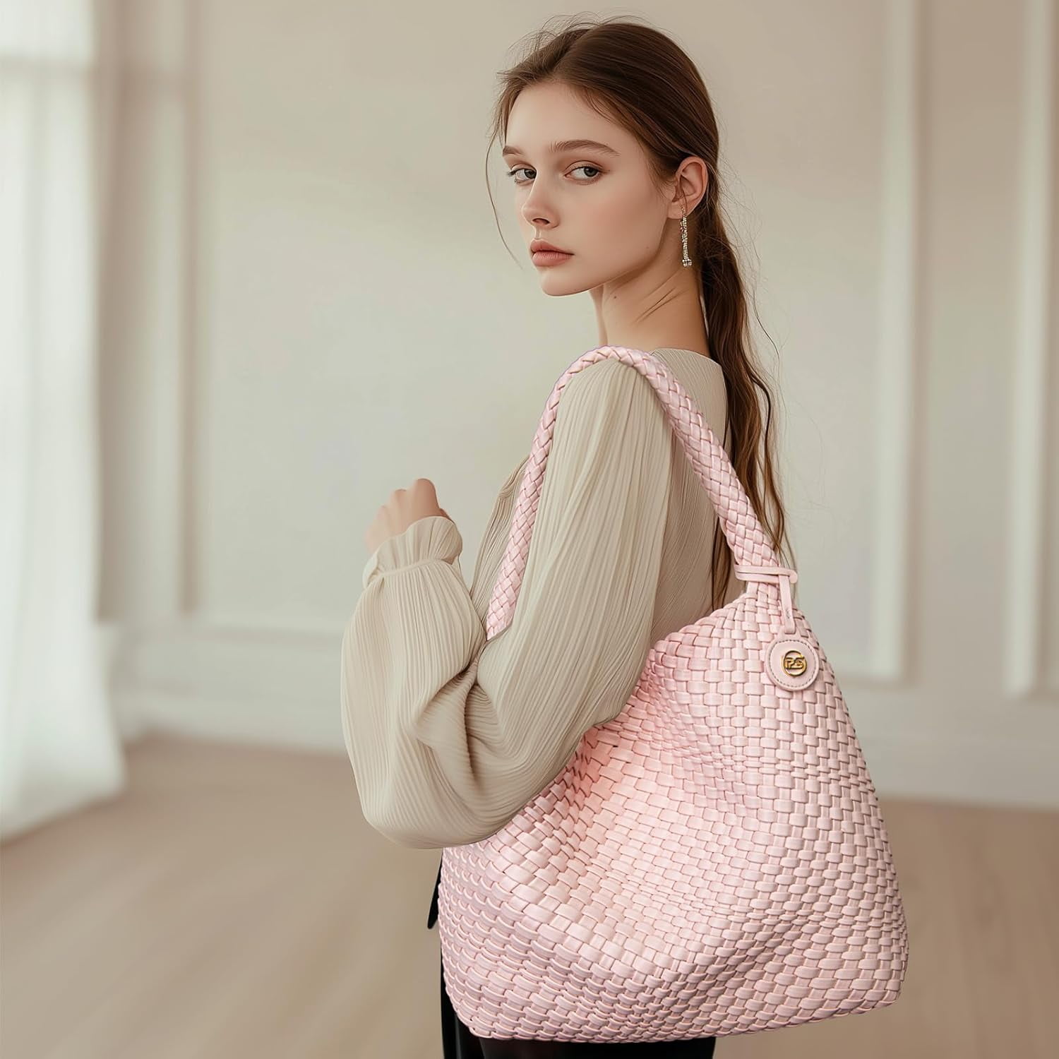Woven Tote Bag for Women Large Woven Purse Woven Leather Handbags Braided Purse Weave Purse with Top Handle Hazel