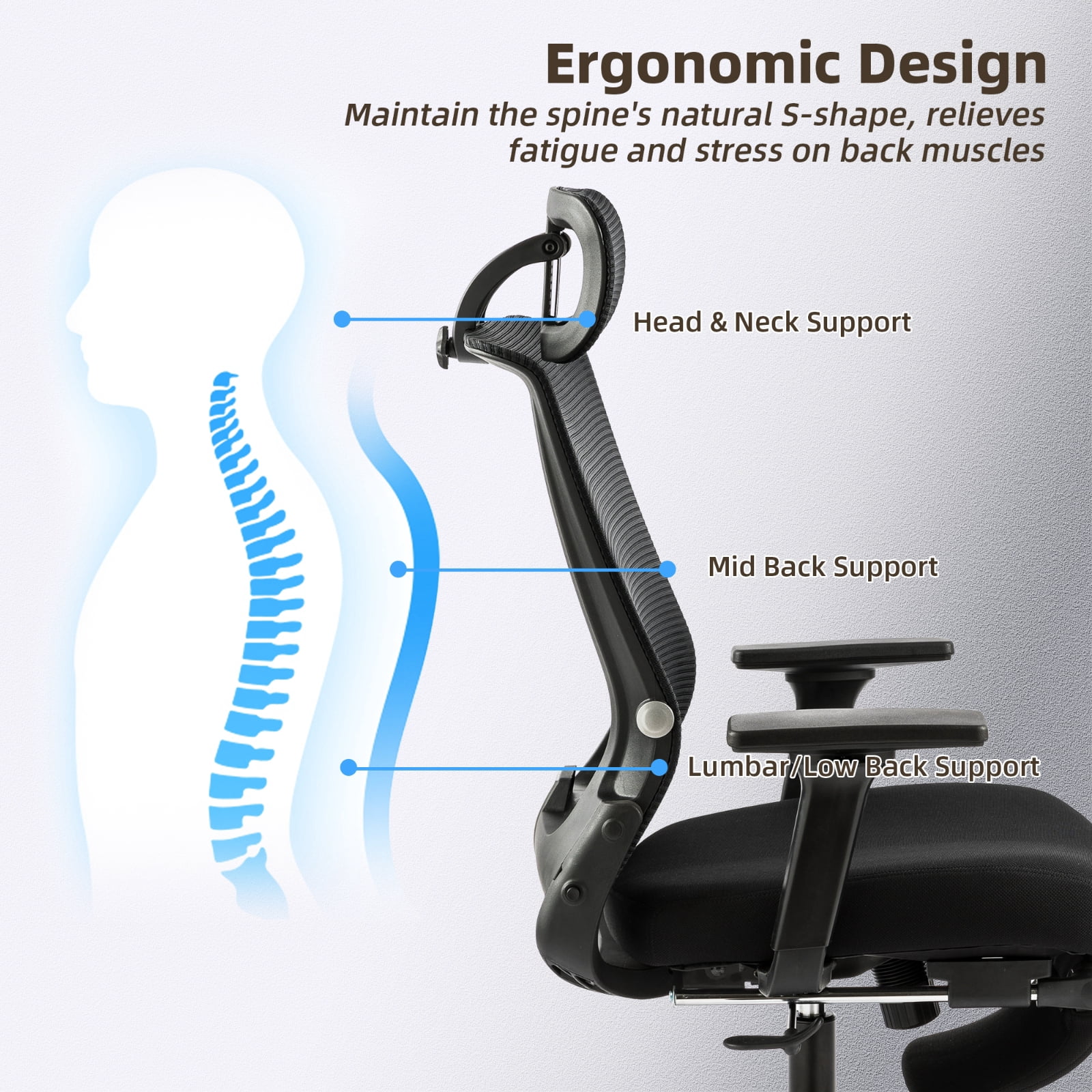 Hforesty Black Foldable Office Chair with Footrest – Ergonomic Mesh Computer Chair, Lumbar Support, Swivel Tilt, 300lbs