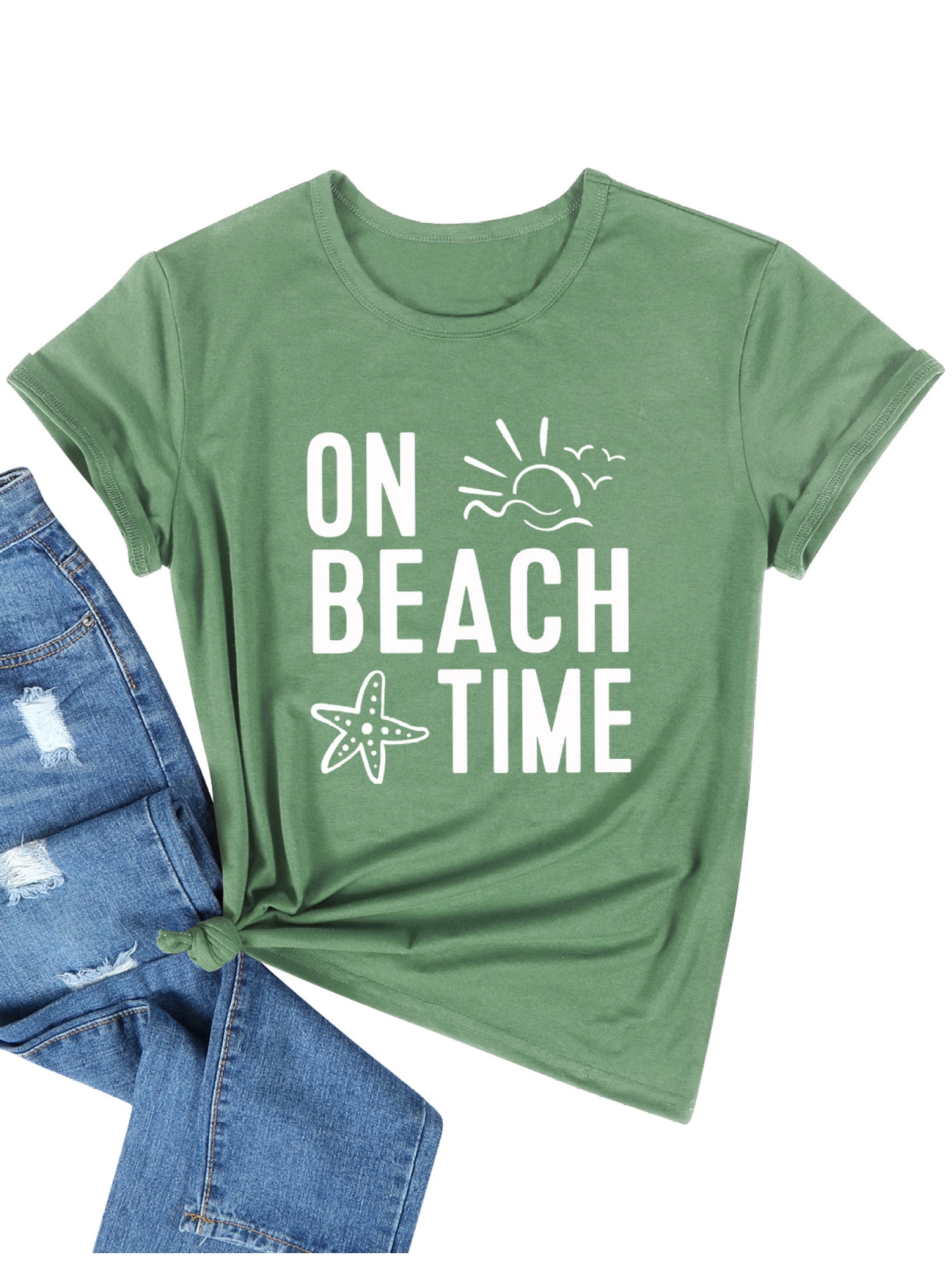 Letter Cute Beach Graphic Tees Summer 