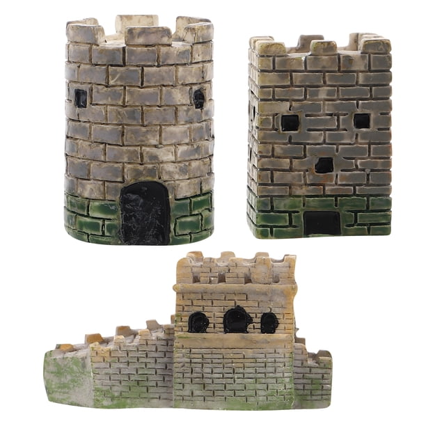 3 piezas exquisitas de adornos en miniatura de la Gran Muralla, modelo de castillo europeo, resina, arena, decoración de mesa para entusiastas del paisajismo.