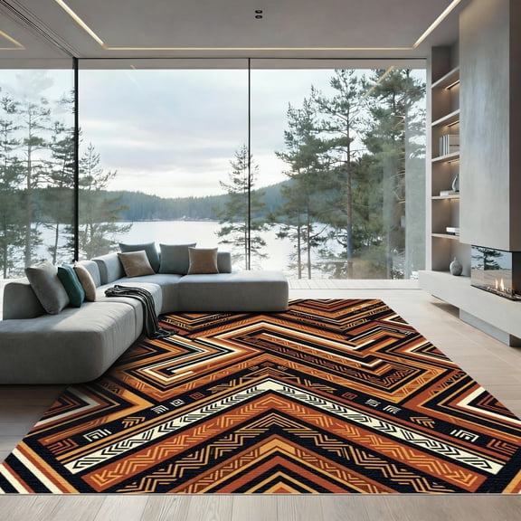 ODIKA 4' x 6' Machine Washable Non-Slip Area Rug, aztec geometric High Traffic Rug, Orange, 988825