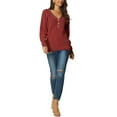 thumbnail image 2 of INSPIRE CHIC Women's Long Sleeve V Neck Button Down Ribbed Knit Casual Pullover Sweater Top L Wine Red, 2 of 6