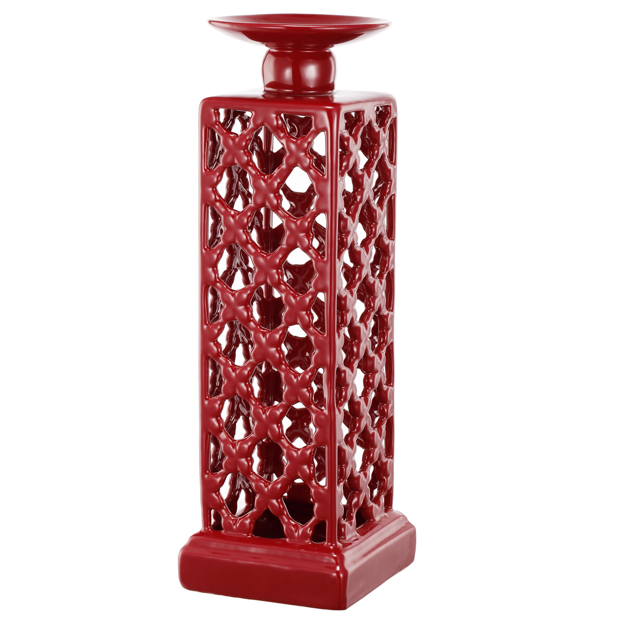 A&B Home Anthony Ceramic Candle Holder, Red