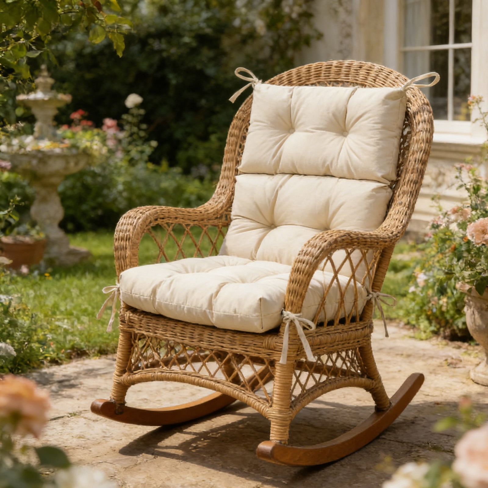 Kdkad High Back Patio Chair Cushion with Ties, 44.1×20.9 Inch Indoor Outdoor Seat and Backrest Cushion for Rattan Wicker Furniture Garden Balcony, Thick Comfort Lounge Pad