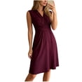 thumbnail image 2 of Ayolanni Long Sundresses for Women Solid Color V-Neck Casual A-Line Dress Twist Front Ruched Waist Going Out Sleeveless Sundress XL, 2 of 8