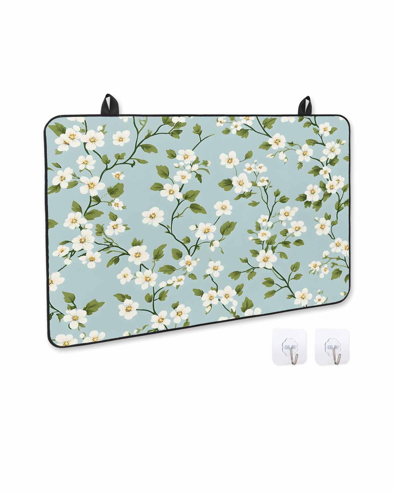 nqOlkjepod Large Induction Cooktop Protector Mat 36"x21", White Teal Spring Floral Stove Top Covers for Electric Stove, Farmhouse Flowers Summer Botanical Stove Burner Cover Mats Stove Cover