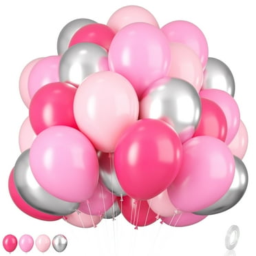 Pink and Silver Balloons, 12 Inch Hot Pink Pastel Pink Latex Balloon Metallic Chrome Silver Helium Balloons for Girls Women Bridal Birthday Baby Shower Party Decorations