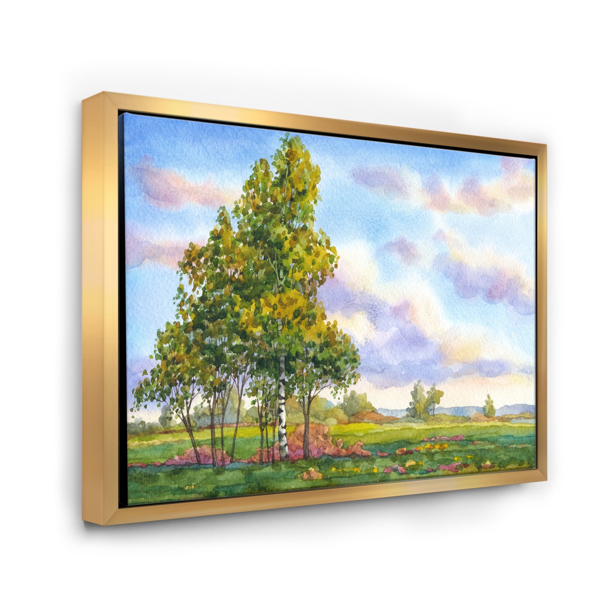 Designart 'The Trees In The Evening Landscape Field ' Traditional Framed Canvas Wall Art Print