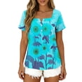 thumbnail image 6 of Yrmaups Loose Fit Short Sleeve T Shirt for Women Plus Size, Sunflower Square Neck Blouse, Casual Button Down Top, Soft Stretch Tee for Party Vacation Daily Wear, Sky Blue 3XL, 6 of 8
