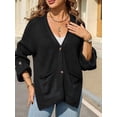 thumbnail image 6 of Women Chunky Knit Sweater Long Sleeve V Neck Button Up Cardigan with Pocket Coat for Fall and Winter Black S, 6 of 9