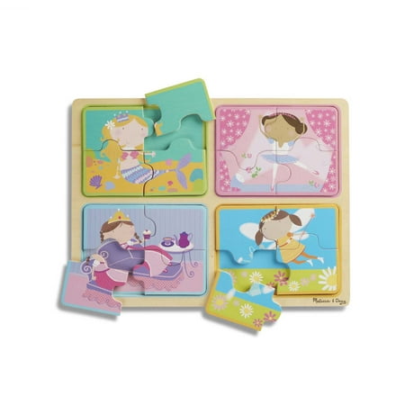 Melissa & Doug Natural Play Wooden Puzzle: Little Princesses (Four 4-Piece Princess Puzzles, Great Gift for Girls and Boys – Best for 2, 3, and 4 Year